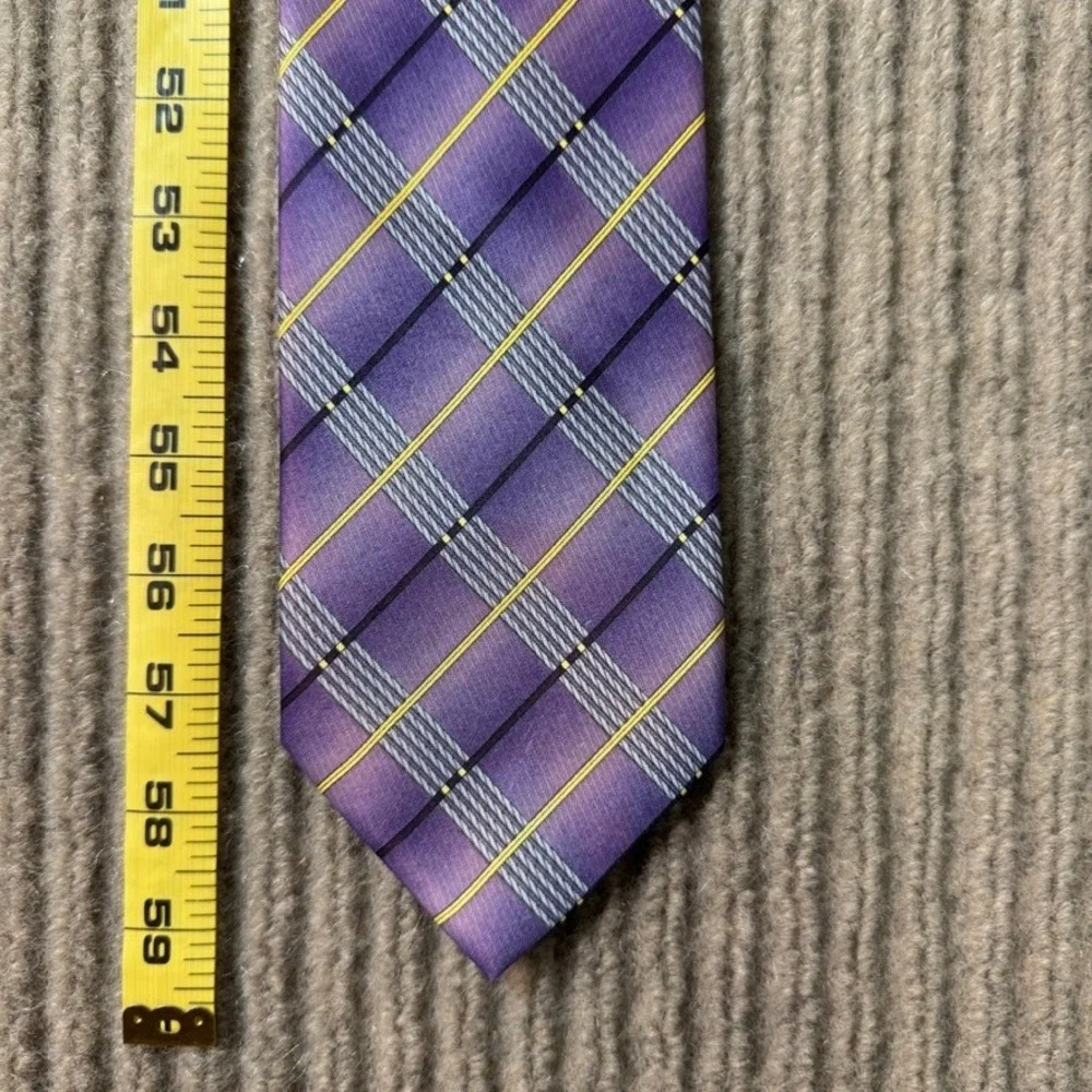 L'art D'espace Italy Mode Mens Purple Plaid Microfiber Necktie Yellow Accents